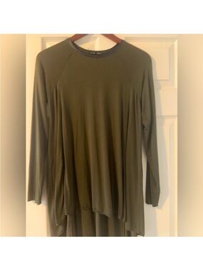 Zara Olive Green Long Sleeve Tunic Top with black faux leather Trim